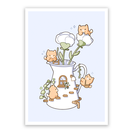 Shiba Inu Flower Vase Art Print